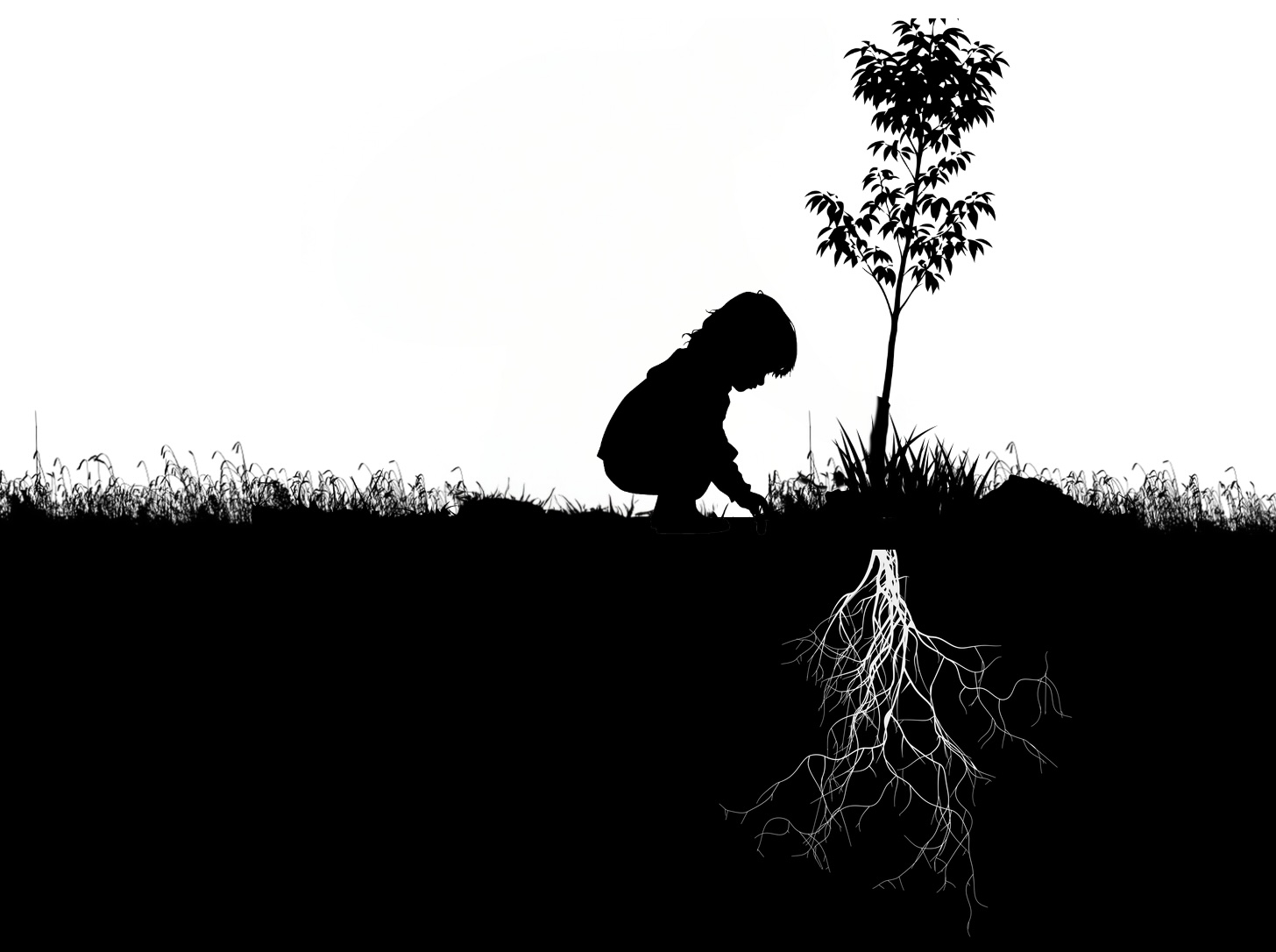 A silhouette of a child planting a seed.; Tackling Prejudice at Its Cognitive-Developmental Roots