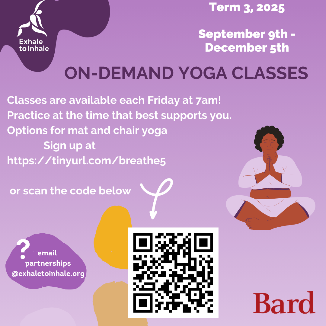 A poster for On Demand yoga showing a person meditating and a QR code.; On Demand Yoga&nbsp;