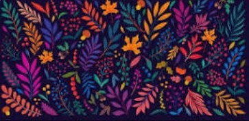 Leaf and plant designs on a black background.; Literature Program Open House