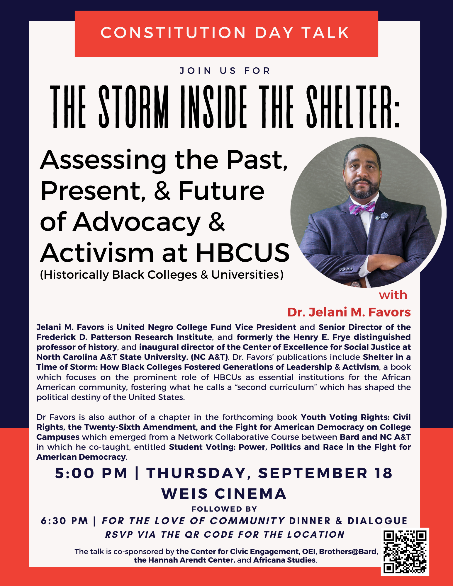 Constitution Day Talks - The Storm Inside the Shelter: Assessing the Past, Present, and Future of Advocacy and Activism at HBCUs; The Storm Inside the Shelter: Assessing the Past, Present, and Future of Advocacy and Activism at HBCUs