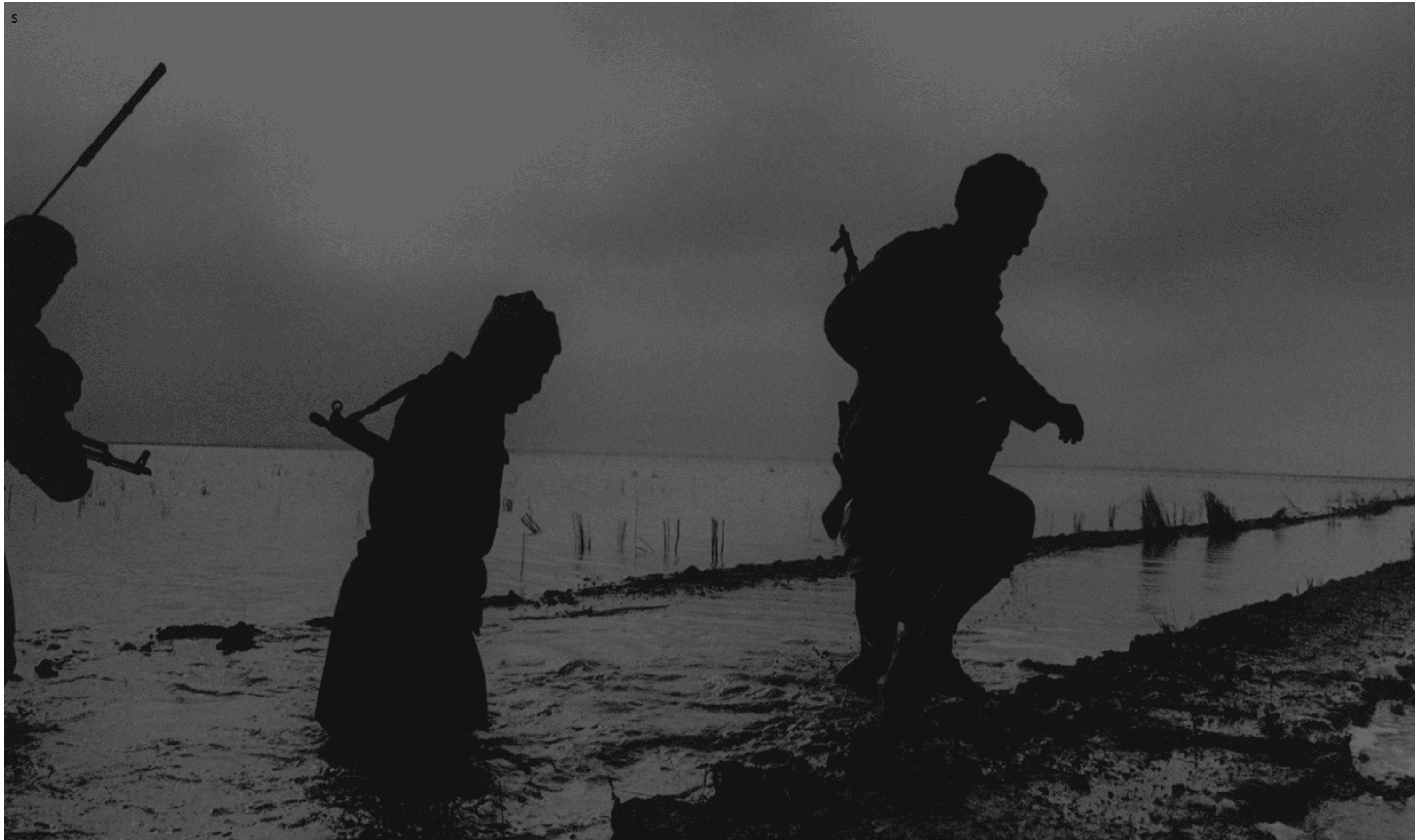silhouettes of people with guns emerging from water; Reckoning with Ghosts: The Iran-Iraq War in Persian and Arabic Fiction Today