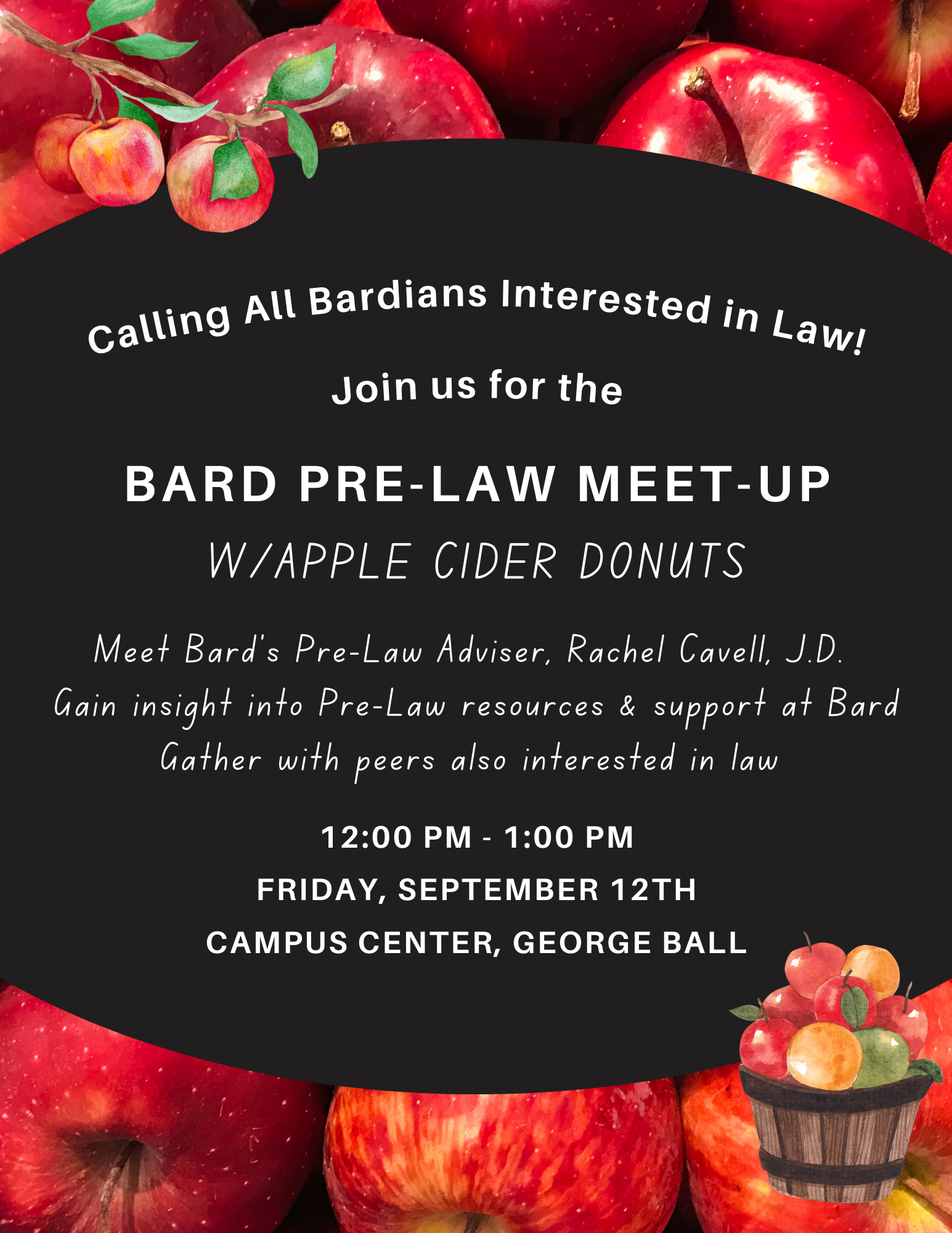 Bard Pre-Law meetup poster.; Bard Pre-Law Meet Up