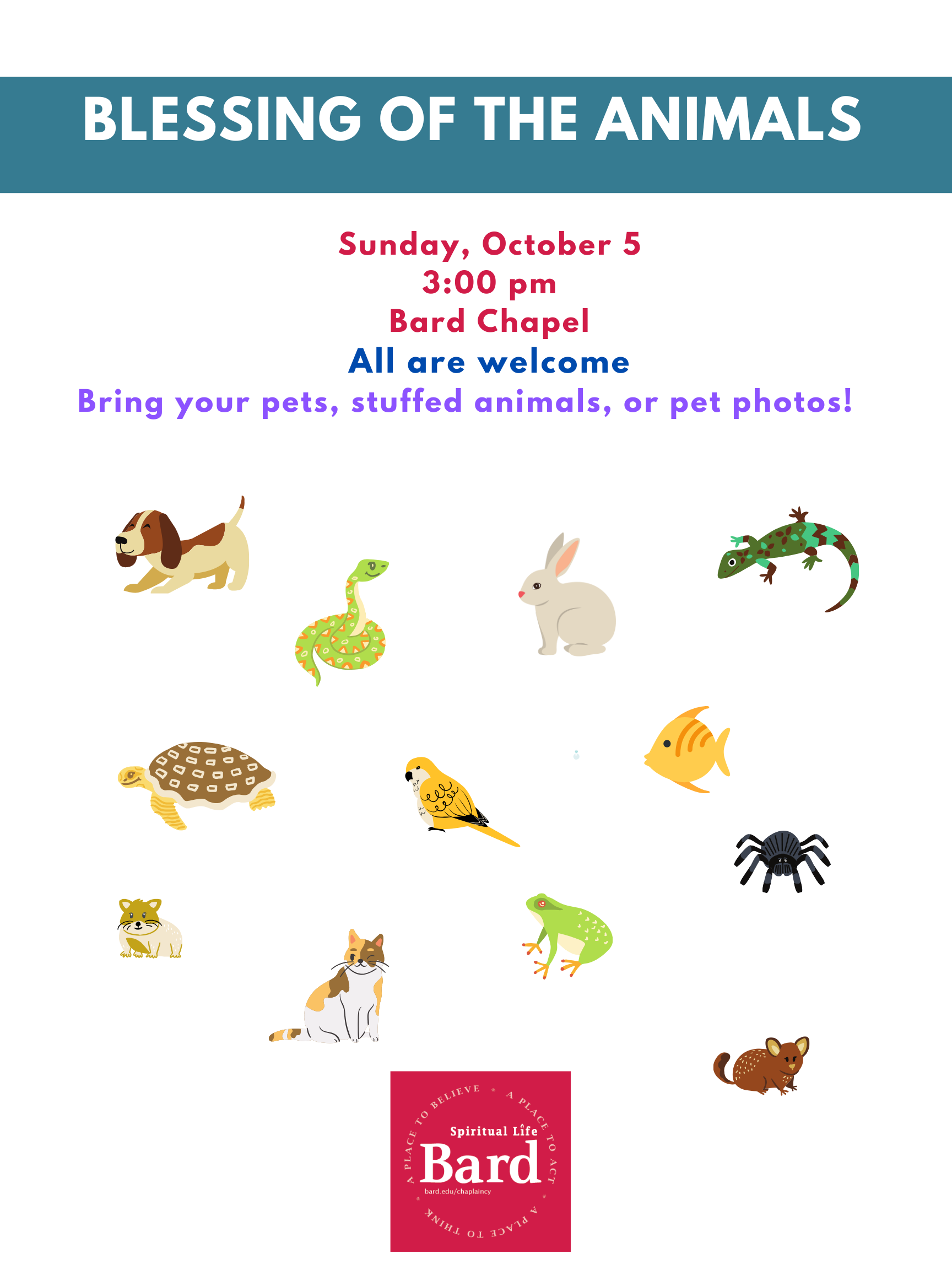 Animals on a poster for the Blessing of the Animals.; Blessing of the Animals