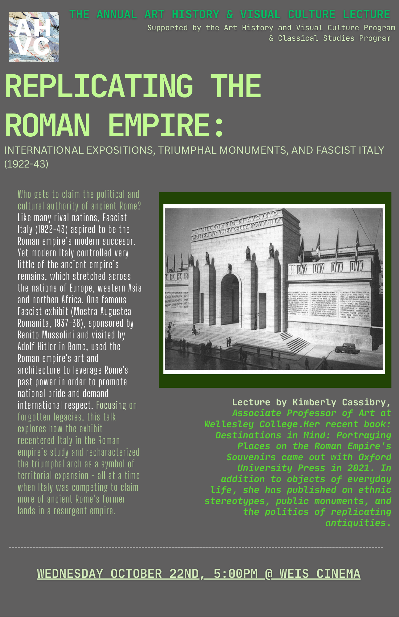 Poster for Replicating the Roman Empire.; TONIGHT: Annual Art History and Visual Culture Lecture Series
