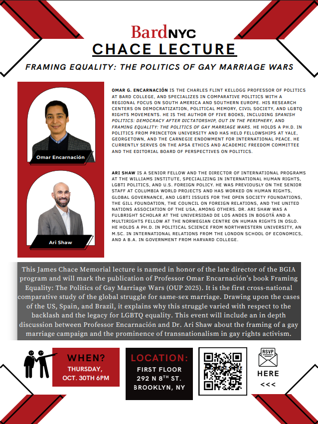 Bard NYC Chace LectureFraming Equality: The Politics of Gay Marriage Wars