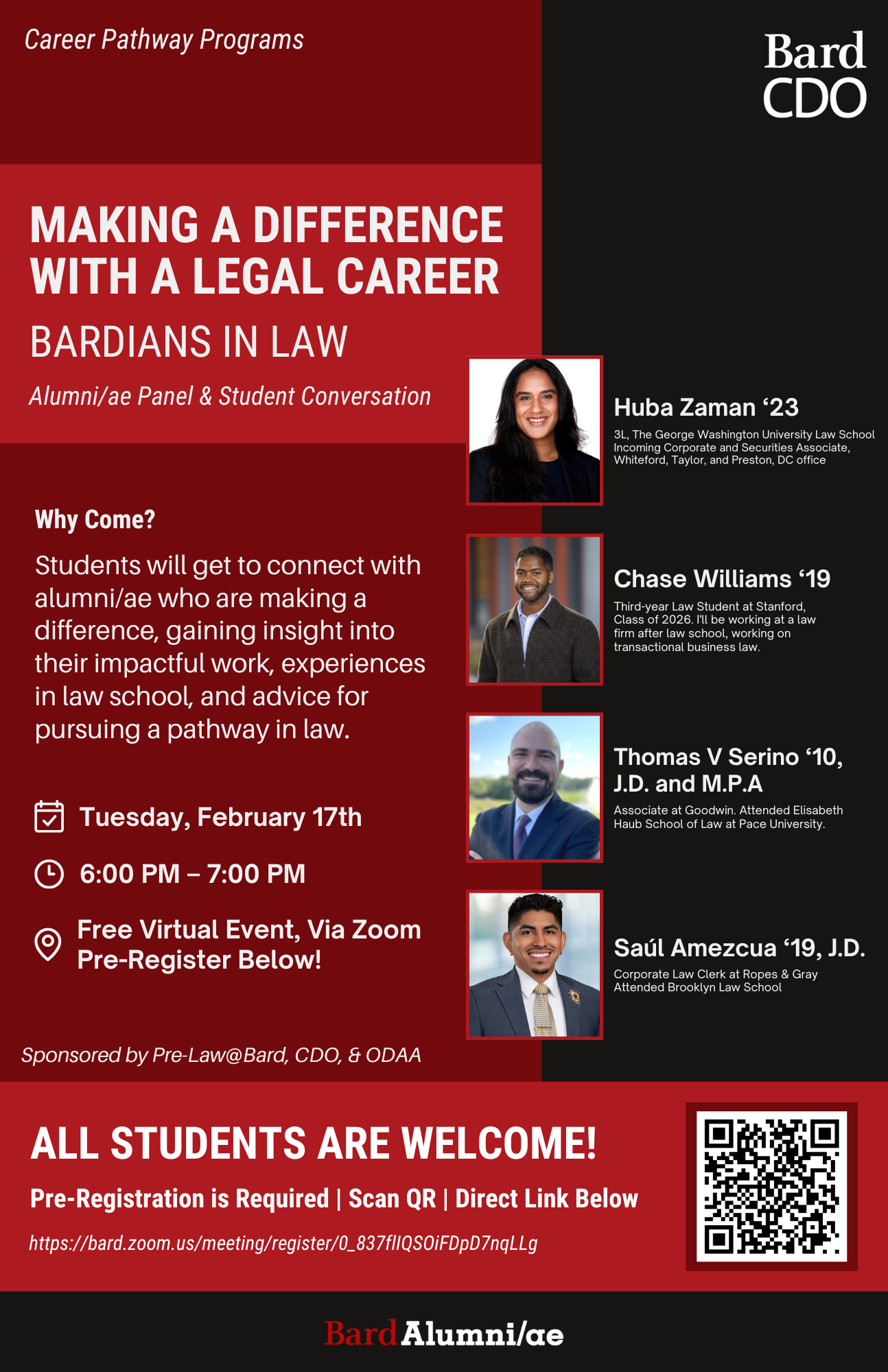 Making a difference with a legal career.; Visit https://bard.zoom.us/meeting/register/0_837flIQSOiFDpD7nqLLg
