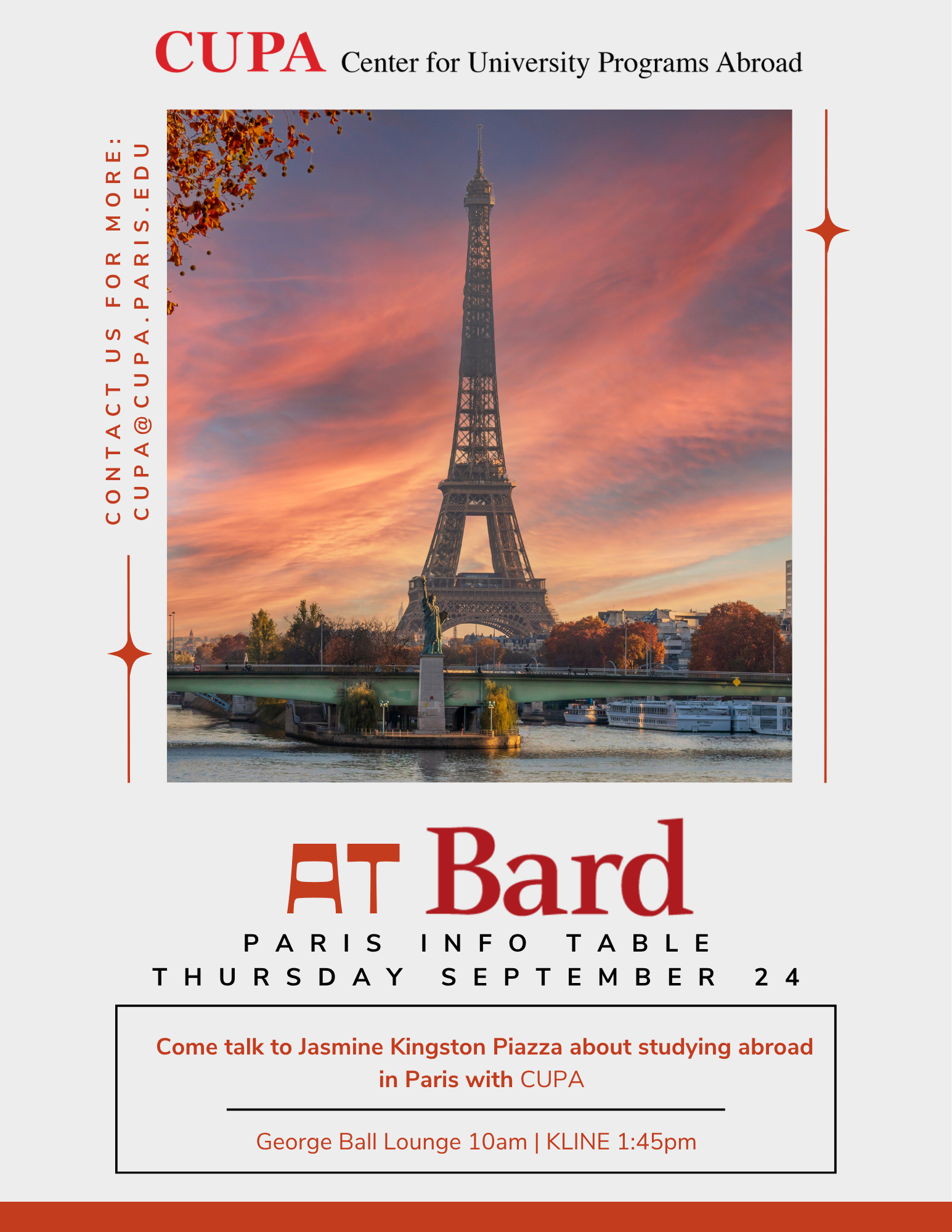 Paris study abroad info table; Visit https://cupa.paris.edu/