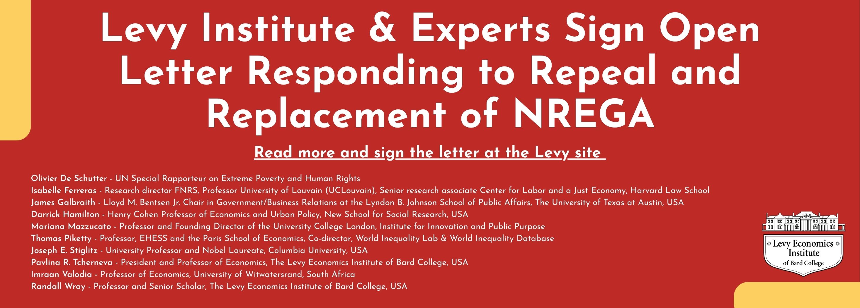Levy Institute & Experts Sign Open Letter Responding to Repeal and Replacement of NREGA
Read more and sign the letter at the Levy site